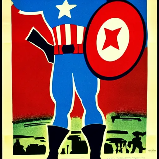 Prompt: Soviet Union Propaganda poster of Captain America