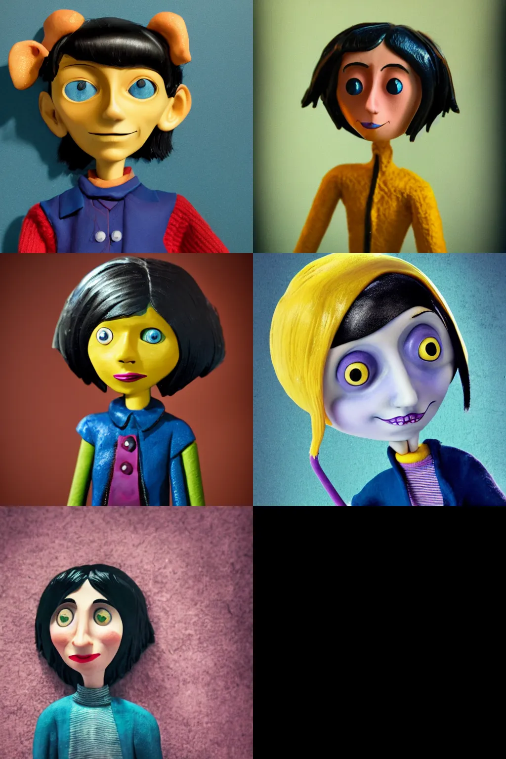 Prompt: an stylized portrait photo of coraline, stop motion