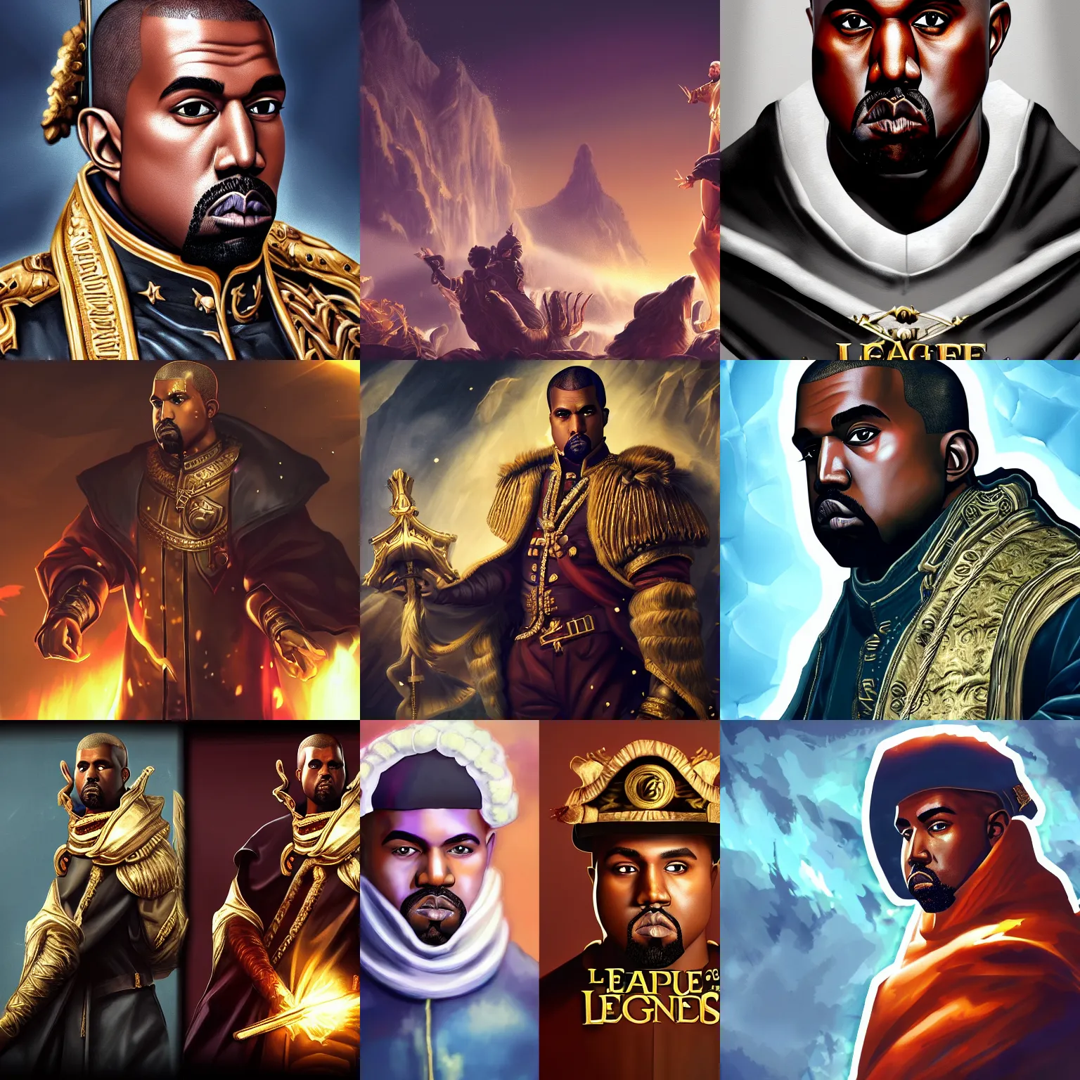 Prompt: Kanye West as emperor napoleon, League of Legends amazing splashscreen artwork, splash art, hd wallpaper, ultra high details, artstation