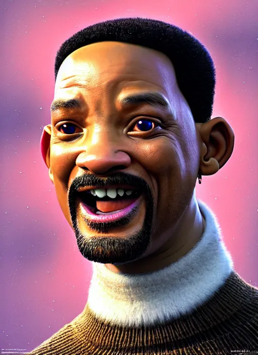 Image similar to anthropomorphic portrait of will smith as a goat, au naturel, hyper detailed, digital art, trending in artstation, cinematic lighting, studio quality, smooth render, unreal engine 5 rendered, octane rendered, art style by klimt and nixeu and ian sprigger and wlop and krenz cushart