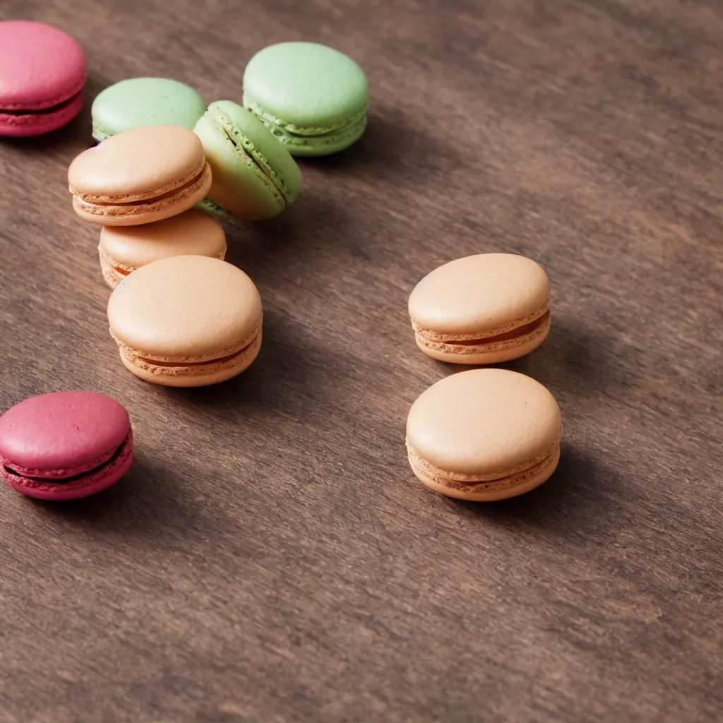 Image similar to close up view of a macaron on top of a wooden table, 4k, photorealistic