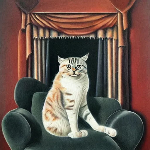 Prompt: cat sitting on sofa in surrealism art style