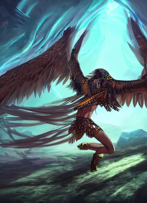 Image similar to winged beast of ancient egypt concept art, digital illustration, trending on artstation, epic composition, scenic background, 8 k uhd, masterpiece, league of legends splash art, highly detailed, perfect lineart