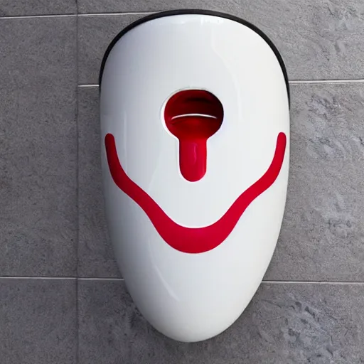 Prompt: a urinal in the shape of a mouth with red lips, white teeth and a tongue