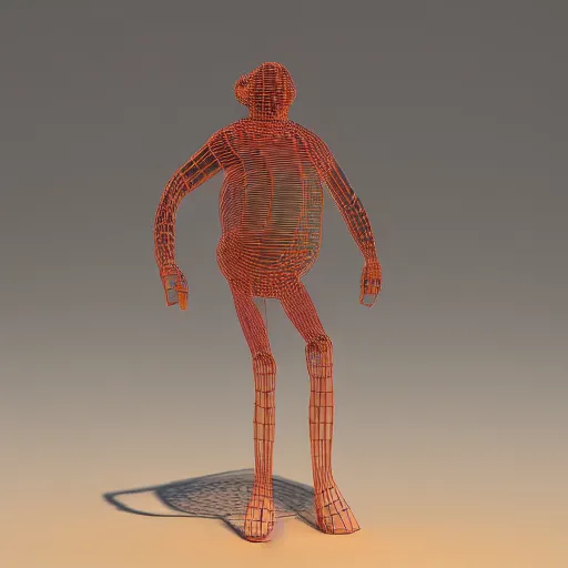 Prompt: human figure made out of wrapped copper wire, 3 d render by pixar and disney,