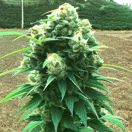 Prompt: giant huge immense infinite to heaven cannabis plant with big buds