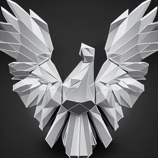 Image similar to 2 dimensional, vector, low poly, crystal eagle icon, black background, cgsociety, artstation, octane render