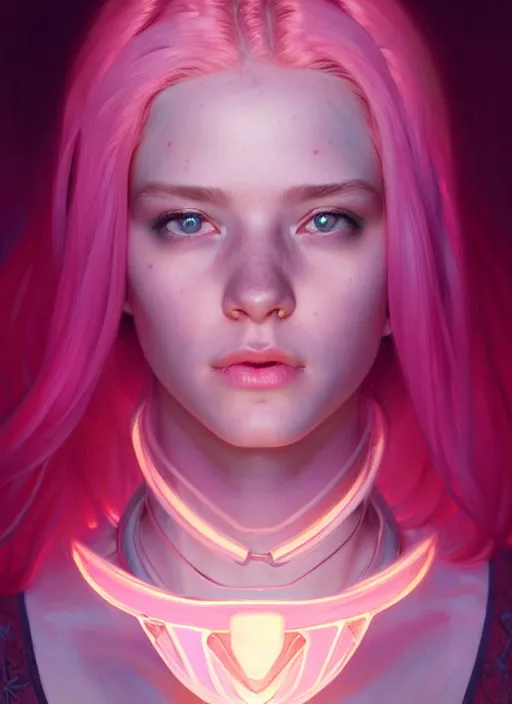 Image similar to symmetry!! portrait of student with pink hair, glowing lights!! intricate, elegant, highly detailed, digital painting, artstation, concept art, smooth, sharp focus, illustration, art by artgerm and greg rutkowski and alphonse mucha