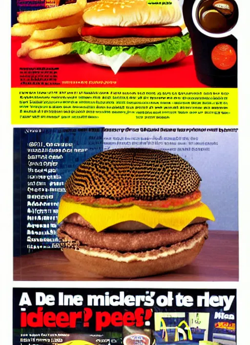 Image similar to a 1 9 9 9 magazine page with ads for mcdonalds and spiders, a full page magazine scan, hd