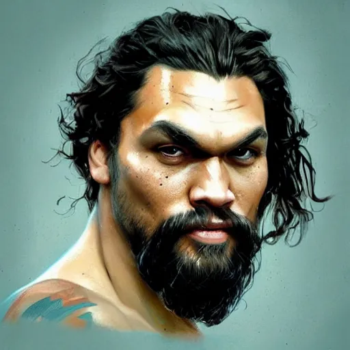 Image similar to “ portrait of jason momoa by greg rutkowski, young, attractive, highly detailed portrait, scifi, digital painting, artstation, concept art, smooth, sharp foccus ilustration, artstation hq ”