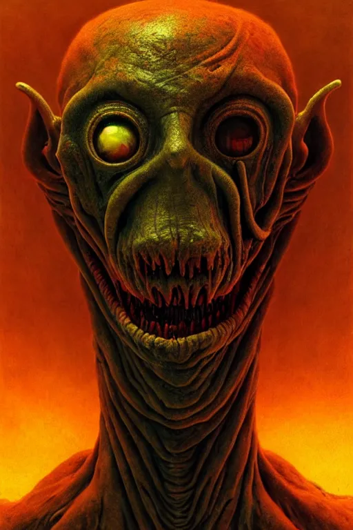 Image similar to perfectly - centered horror portrait - photograph of a brutal scary terrifying ugly monstrous alien goblin creature real life portrait by beksinski and jean delville, slimy pus oozing specular, unreal engine 5, photorealism, hd quality, 8 k resolution, cinema 4 d, hdr dramatic cinematic lighting