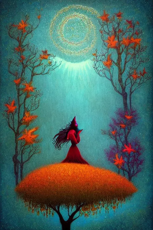 Image similar to surreal, fantasy, fairytale animals, flowerpunk, mysterious, vivid autumn colors, by andy kehoe