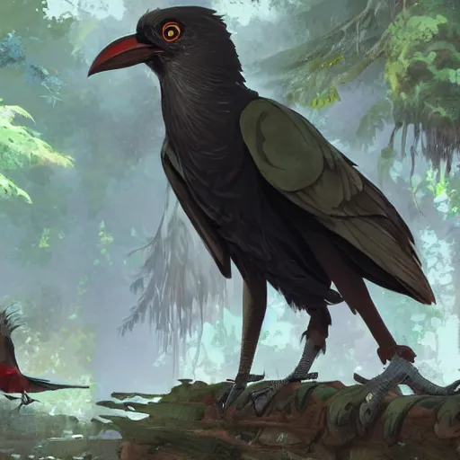 Prompt: concept art painting of an anthropomorphic crow with steampunk clothes, in the deep forest, realistic, detailed, cel shaded, in the style of makoto shinkai and greg rutkowski and james gurney