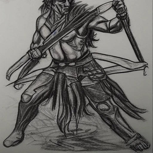 Prompt: hand drawn sketch of the keeper of the plains in Wichita