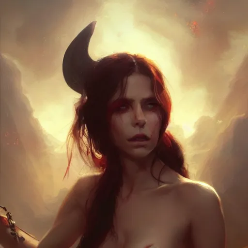 Prompt: a beautiful portrait of a succubus by greg rutkowski and raymond swanland, trending on artstation, ultra realistic digital art