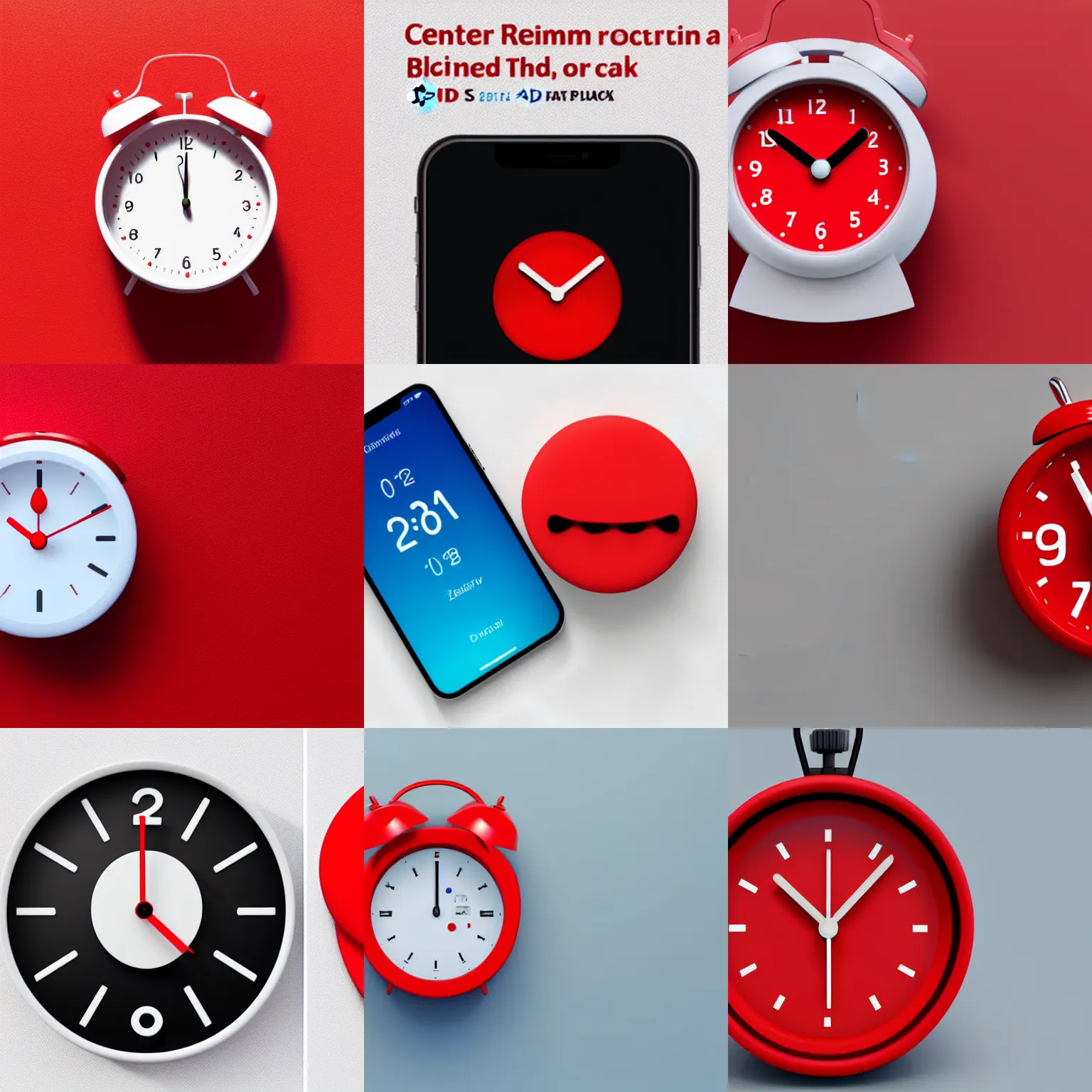 Prompt: Center red alarm clock on a flat 2D white background that looks like the iOS emoji, 3D clay render, 4k UHD, isometric top down left view, diffuse lighting, zoomed out very far