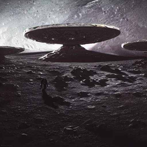 Image similar to alien bases on the moon, dramatic lighting, cinematic, establishing shot, extremly high detail, photorealistic, cinematic lighting, artstation, style by greg rutkowsky