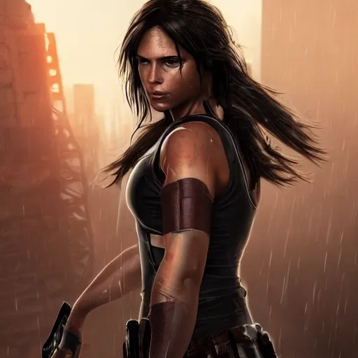 Prompt: Lara croft as spiderwoman,face wet, heavy rain ,dramatic, intricate, highly detailed, concept art, smooth, sharp focus, illustration, Unreal Engine 5, 8K