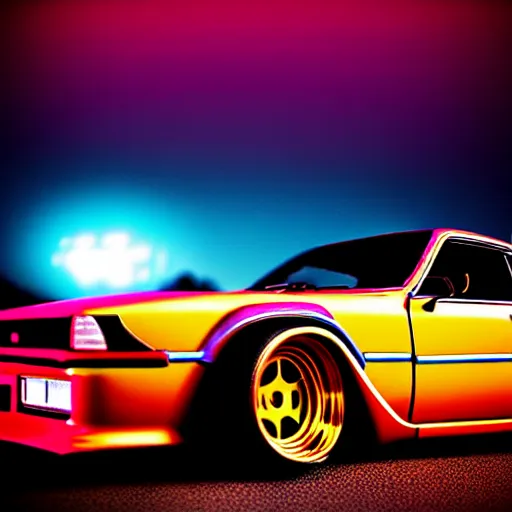 Prompt: a car S30 turbo drift at illegal car meet, Tochigi prefecture, sunset night mist lights, cinematic color, photorealistic, highly detailed wheels, highly detailed