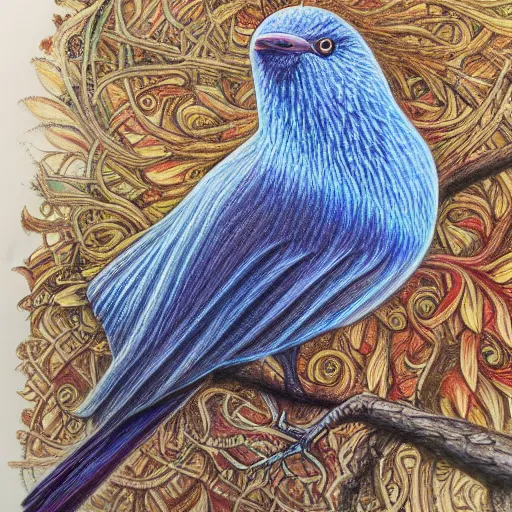 Image similar to Colored pencil art on paper, Frost Spirit Bird, highly detailed, artstation, MasterPiece, Award-Winning, Caran d'Ache Luminance