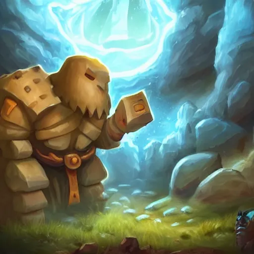 Image similar to ((((rock elemental golem spirit)))), dust and rock theme, hearthstone art style, epic fantasy card game art