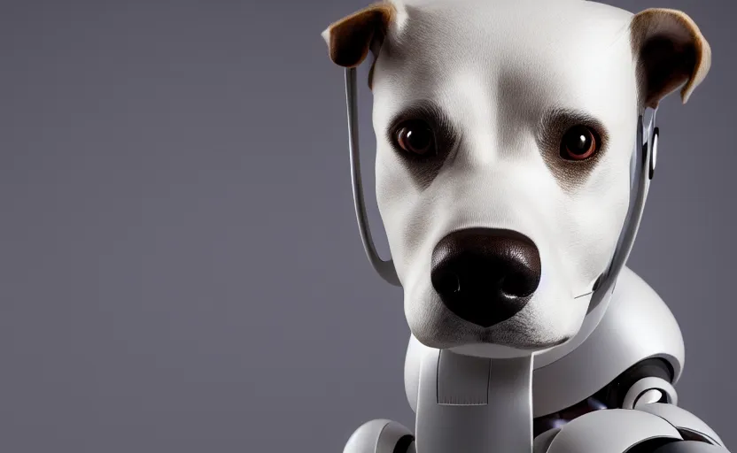 Prompt: studio photography of a robotic dog, detailed face, 8 k