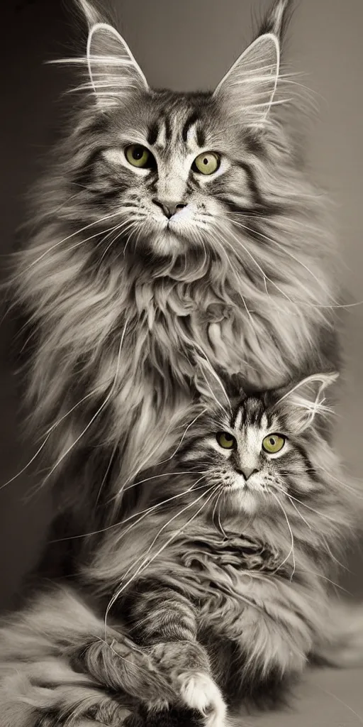 Image similar to a wise old maine coon explaining the beauty of mathematics to mouse