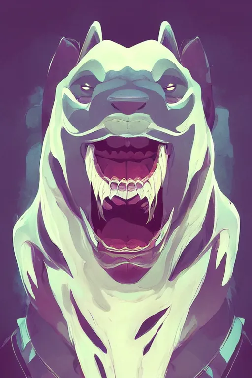 Image similar to big monster dog, teeth, smooth, centered, solid bacgkround, median photoshop filter cutout vector behance, hd by artgerm, jesper ejsing, by rhads, makoto shinkai and lois van baarle, ilya kuvshinov, rossdraws, illustration, art by ilya kuvshinov and gustav klimt