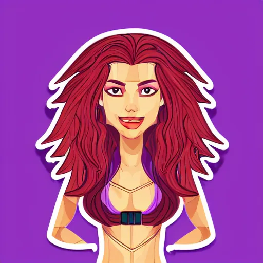 Image similar to beautiful female warrior with long purple hair, sticker, highly detailed, colorful, illustration, smooth and clean vector curves, no jagged lines, vector art, smooth