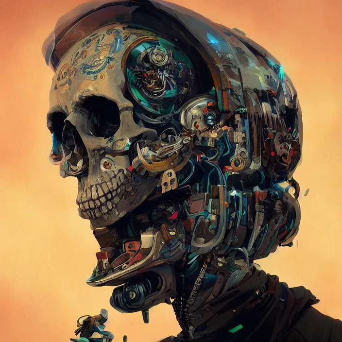 Image similar to a beautiful painting of a cyberpunk skull by sergey kolesov and vania zouravliov and pascal blanche and rhads. in style of colorful comic noir illustration, symmetry, sci fi, hyper detailed. octane render. trending on artstation