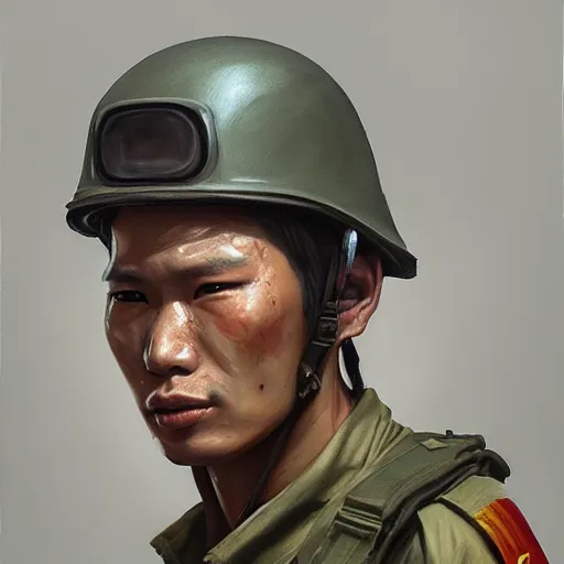 Image similar to a painting of a character fighting in the vietnam war by Mark Arian, high detail, hyperrealistic, concept art, artstation, 8k