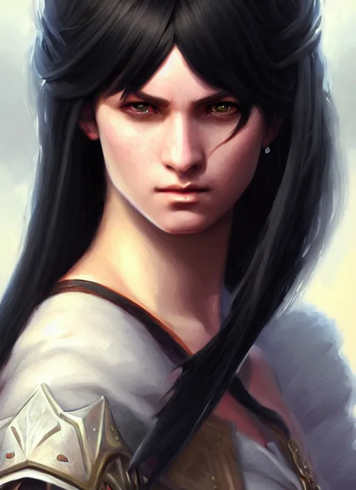 Image similar to a _ fantasy _ style _ portrait _ painting _ of young adult, black fringe hair, round face, rpg dnd oil _ painting _ unreal _ 5 _ daz. _ rpg _ portrait _ extremely _ detailed _ artgerm _ greg _ rutkowski _ greg