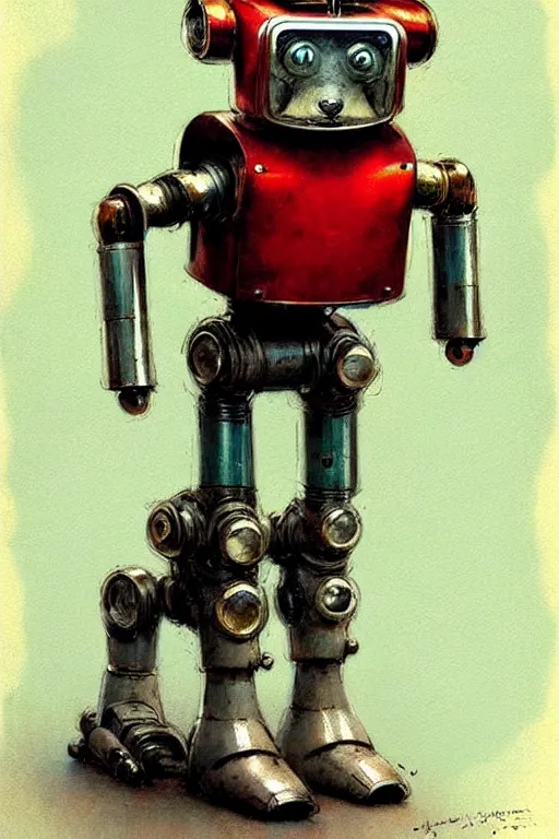 Image similar to adventurer ( ( ( ( ( 1 9 5 0 s retro future android robot dog. muted colors. ) ) ) ) ) by jean baptiste monge!!!!!!!!!!!!!!!!!!!!!!!!! chrome red