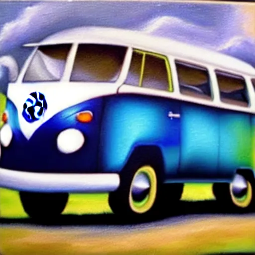 Image similar to a detailed oil painting of a vw bus