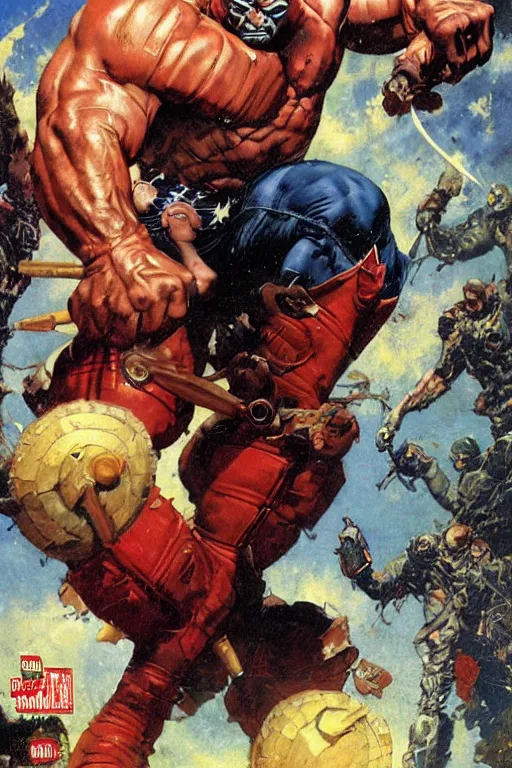 Prompt: full body and head portrait of dave bautista as superhero juggernaut, painted by norman rockwell and phil hale and greg staples and tom lovell and frank schoonover and jack kirby, single character