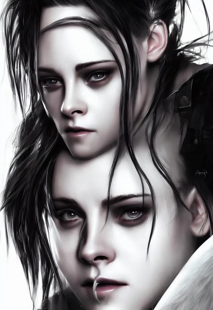 Image similar to portrait cyberpunk Kristen Stewart by Ikeuchi, art by Artgerm, extremely beautiful and proportionate face, sharp focus, hyper detailled, trending on artstation