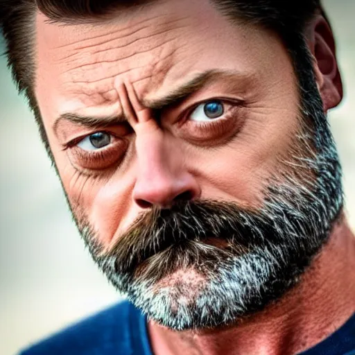 Image similar to nick offerman ( accurate face ) as wolverine, photorealistic logan movie still, detailed, 8 k