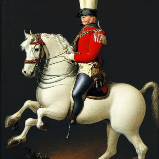 Prompt: a dagguerotype of napoleon on a horse