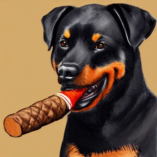 Image similar to rottweiler smoking a cigar, stylized, digital painting