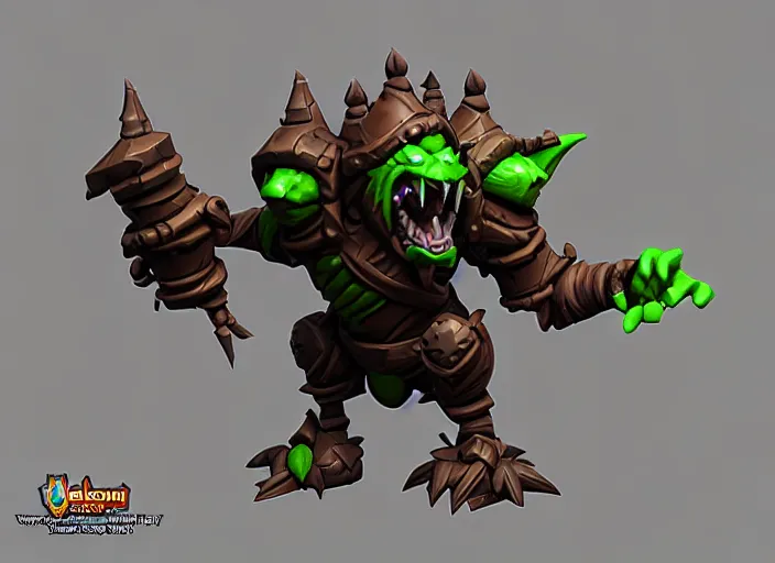 Prompt: armored goblin troll, stylized stl fantasy miniature, 3 d render, activision blizzard style, hearthstone style