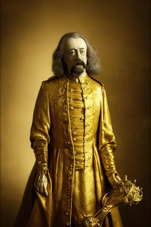 Image similar to extremely detailed studio portrait of peter the great, full body, soft light, golden glow, award winning photo by michal karcz and yoshitaka amano