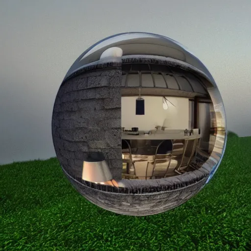 Prompt: a mini house in a crystal ball octane render hyperdetailed