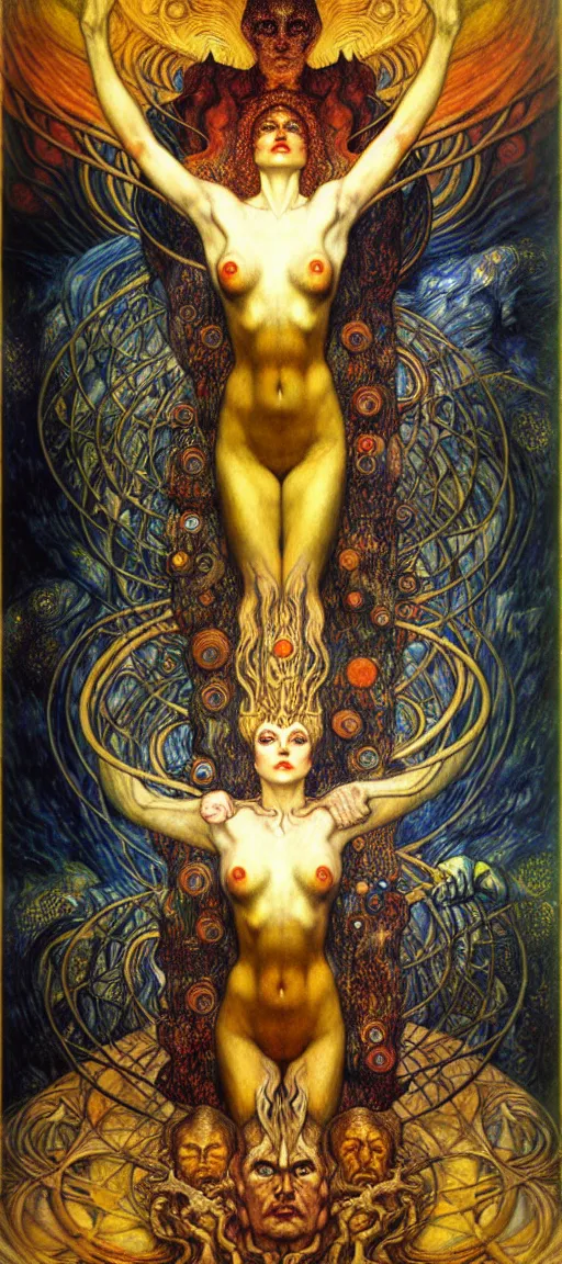 Image similar to Divine Chaos Engine by Karol Bak, Jean Delville, William Blake, Gustav Klimt, and Vincent Van Gogh, symbolist, visionary