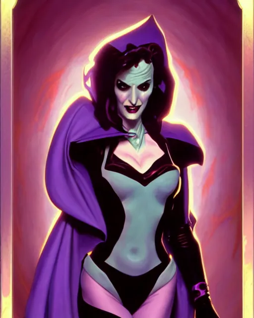 Prompt: winona ryder as scream queen, supervillain, villainess, pulp femme fatale, comic cover painting, masterpiece artstation. 8 k, sharp high quality artwork in style of wayne reynolds, alphonse mucha, greg rutkowski, and don bluth, concept art by jack kirby, blizzard warcraft artwork, hearthstone card game artwork