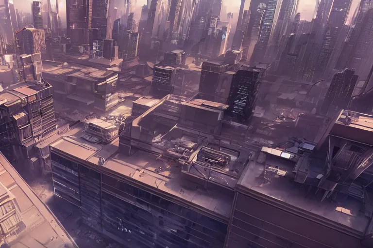 Image similar to rooftop view of a futuristic cyberpunk city highly detailed, photorealistic portrait, bright studio setting, studio lighting, crisp quality and light reflections, unreal engine 5 quality render