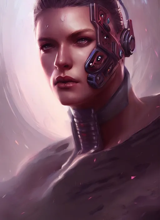 Image similar to « a portrait of a muscular cyberpunk warrior, a digital painting by charlie bowater, featured on cgsociety, fantasy art, behance hd, wiccan, artstation hd »