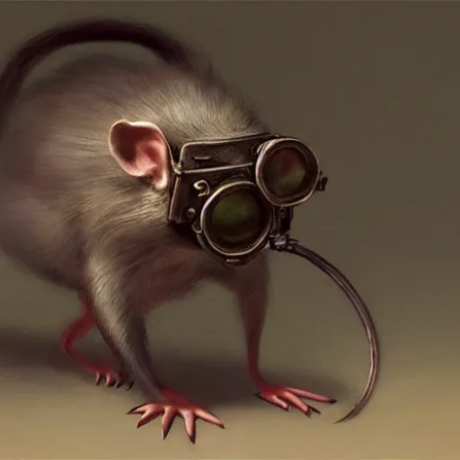 Prompt: a rat with steampunk googles, by Ruan jia