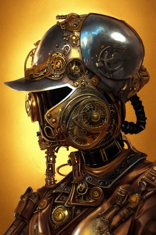 Image similar to steampunk helmet fantasy art mask robot ninja stylized digital illustration sharp focus, elegant intricate digital painting artstation concept art global illumination ray tracing advanced technology chaykin howard and campionpascale and cooke darwyn and davis jack