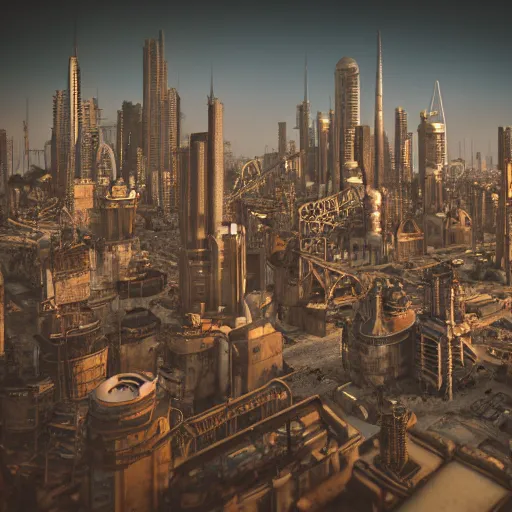 Image similar to 8 k hd detailed octane render of a steampunk city skyline