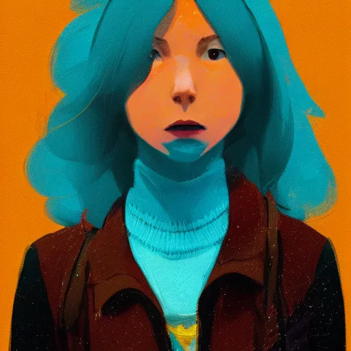 Image similar to highly detailed portrait of a punk young lady by Atay Ghailan, Cliff Chiang, loish, Brian Lee O'Malley and Goro Fujita, yellow, black, brown and cyan mystical tones, symmetrical composition, 8k resolution, exagerrated proportions, long neck, forward facing, trending on artstation, featured on behance, freckles